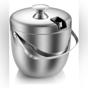 MKRSD Stainless Steel Insulated Ice Bucket with Lid & Tongs 2.8L Double Wall